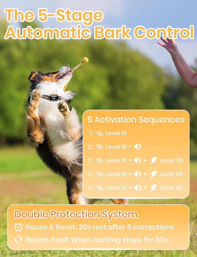 Smart 2-in-1 Bark and Shock Collar for Dogs - AI Anti-Misoperation, 3300FT Remote Training Collar, IPX7 Waterproof, 4 Modes (Tone, Vibration, Safe Shock, Auto Anti-Bark) for Dogs