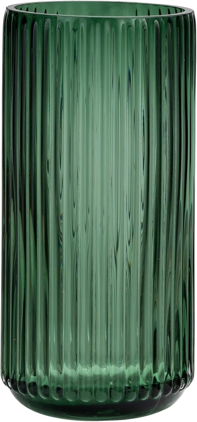 Flower Vase 7.5 inch Green Thickened Glass Vase for Bookshelf,Dinner Table,Indoor Office Desktop,Meeting Room,Bathroom,Countertop,Home Christmas Day Decoration