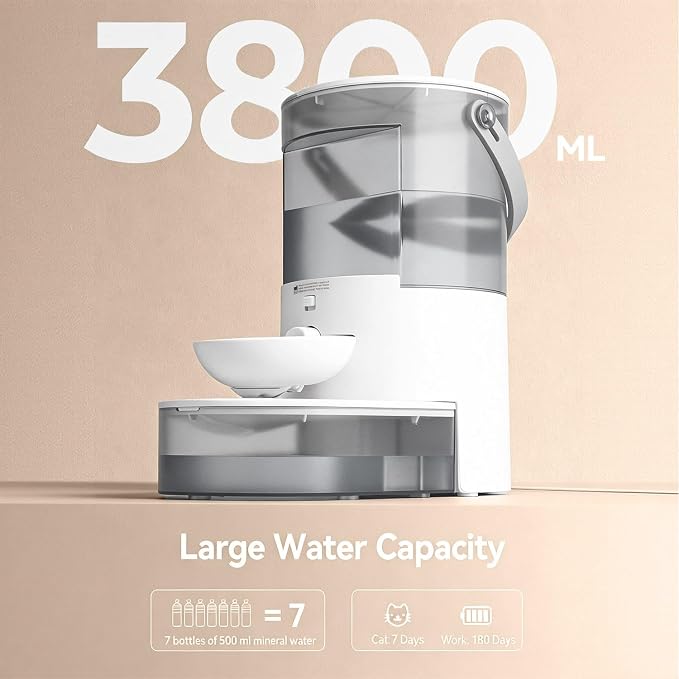 Cat Water Fountain No Filter Automatic Dispenser for Cats Filterless 3.8L | Wireless Stainless Steel Cordless Pet Indoor Catit Bowl Dogs Bowls Wastewater Separation Smart Large Rechargeable Small Dog