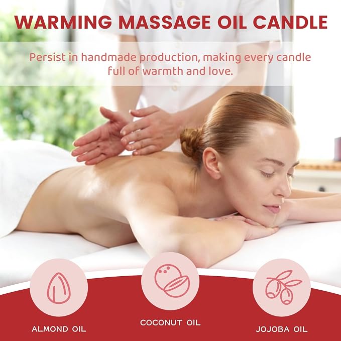 Warming Massage Oil Candle, Scented Body Oil Candle for Spa & Home Use, Romantic Gift, 2.02 oz (Rose)