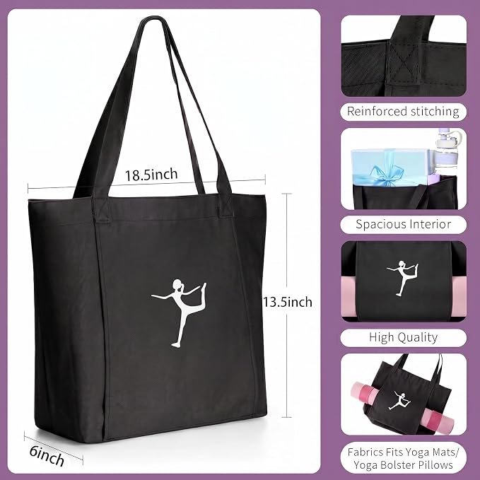 Yoga Bag - Pilates Bag With Mat Holder,for Women Canvas Tote Bag with Yoga Mat Carrier Pocket Large Gym Pilates Bag for Travel Office Beach Workout