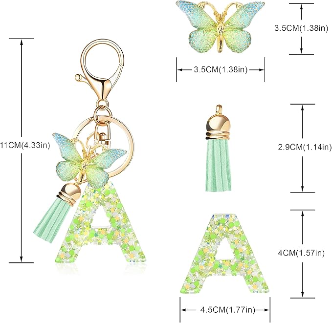 Fashion Alphabet Initial Letter Keychain Tassel Butterfly Pendant Key Ring for Purse Handbags Women Girl