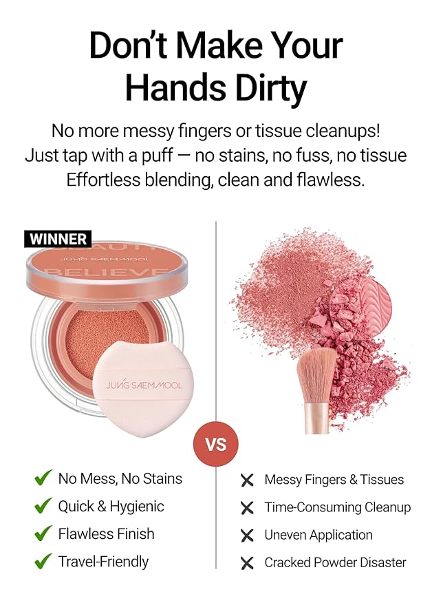 JUNGSAEMMOOL Artist Cushion Blush (Dewy Coral) | Easy to Blend, Lightweight, Hydrating Korean Makeup Cushion Blush for Dewy & Glowing Cheeks