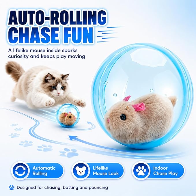 Cat Toys Interactive Smart Ball Automatic Rolling Rush Giant Hamster Moving Indoor Stimulation Wiggly Electronic Bored Adult Self Play Fun Motion Mouse Dog Small Kitten Accessories