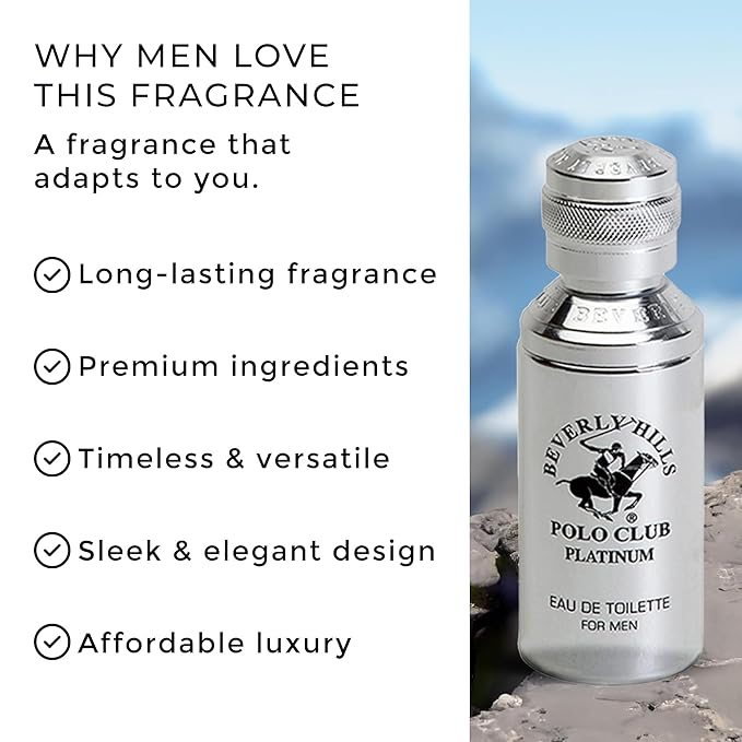 Beverly Hills Polo Club PLATINUM - Cologne for Men with Notes of Cedar, Cinnamon & Orange - Classy & Sexy Fragrance Scent - Eau De Toilette Spray 3.40fl.oz / 100ml