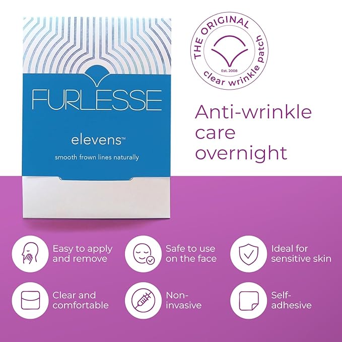 Furlesse Elevens Wrinkle Patches, Relax Fine Lines, Non-Invasive Anti-Wrinkle Tape for Frown Lines, Anti-Aging Skincare, 30-Count, 30-Day Use