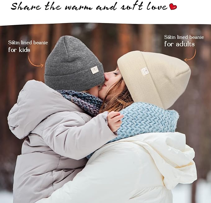 YANIBEST Satin Lined Beanie for Women Reduce Frizz Winter Hats for Women Men Silk Lining Soft Slouchy Warm Cuffed Less Static