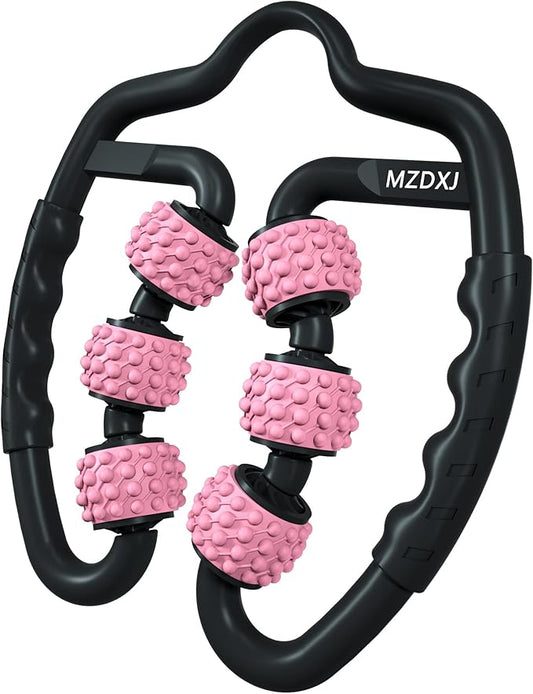 Cellulite Massage Tool Muscle Roller - Deep Fascia Massager & Dimpled Skin Remover for Legs, Thighs & Buttocks - Anti-Cellulite Roller, Smooth Skin, Pain Reliefs (Black Pink -6Wheel)