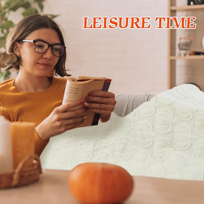 Tegeme Fall Halloween Pumpkin Throw Blanket 50" x 60", 3D Pumpkin Pattern Faux Rabbit Fur Fleece Blanket, Soft Cozy Rust Autumn Throw for Couch Sofa Bed, Thanksgiving Gift for Women Mom(Beige)