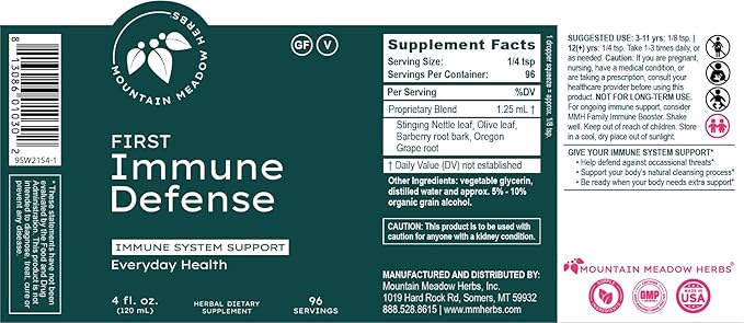 Mountain Meadow Herbs First Immune Defense | All Natural Immune Support in a Fast Acting Liquid Supplement - 2 oz.