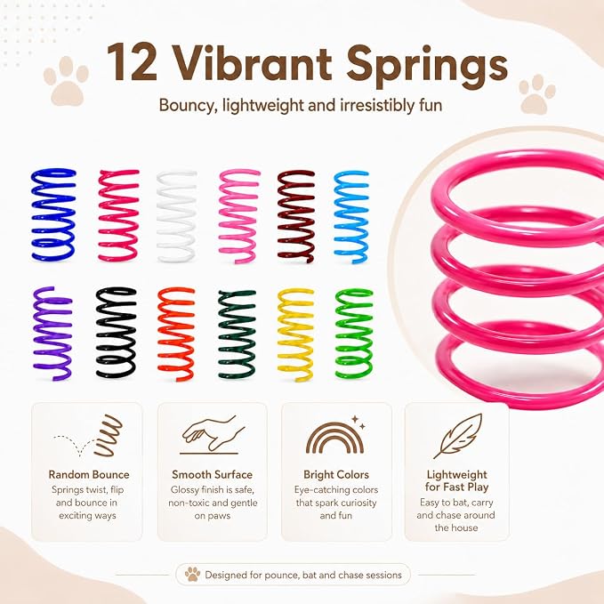 Cat Toys for Indoor Cats, 4 Wire Mesh Mice & 12 Colorful Springs
