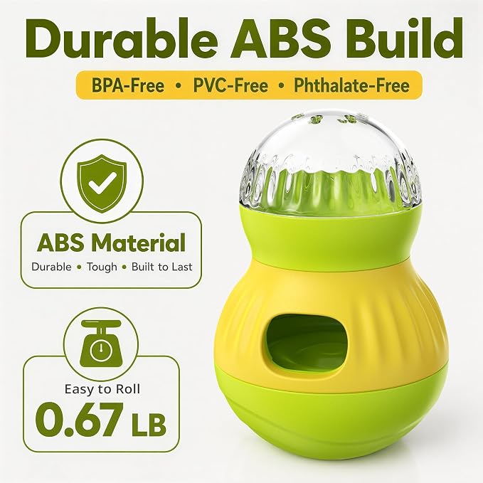 Dog & Cat Treat Dispenser Wobble Ball, Green-Yellow
