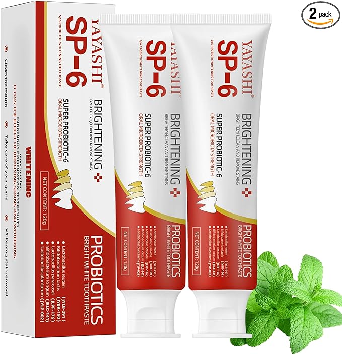 SP-6 Probiotic Whitening Toothpaste, sp6 whitening Toothpaste, Enhanced Formula with 6 Probiotics for Teeth Whitening and Gum Health - Enamel-Safe, Fluoride-Free, Fresh Mint Flavor
