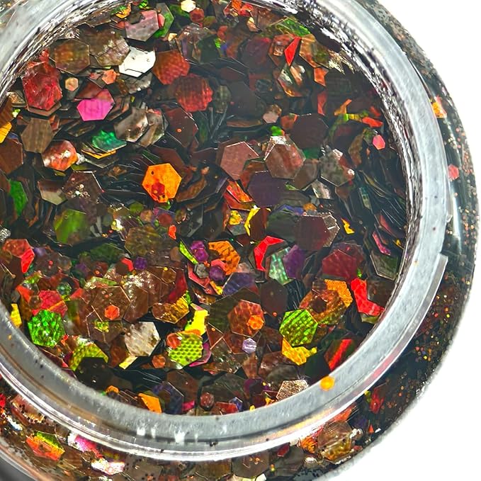 Coffee - Brown Holographic Craft Glitter - 2oz Glitter Shaker Bright Colorful Mix Chunky Body Glitter Bulk - 24 Colors in Shaker, Cosmetic Grade Glitter - EBLB406