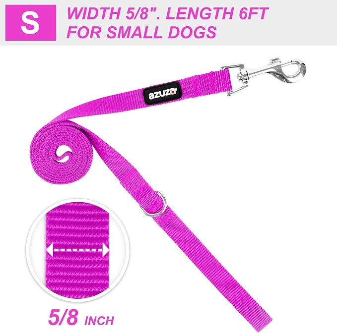 azuza Nylon Dog Collar and Leash Set, Strong & Durable Basic Style Leash and Collar with ID Tag Ring, Available in Multiple Lengths for Small Dogs, Purple,S