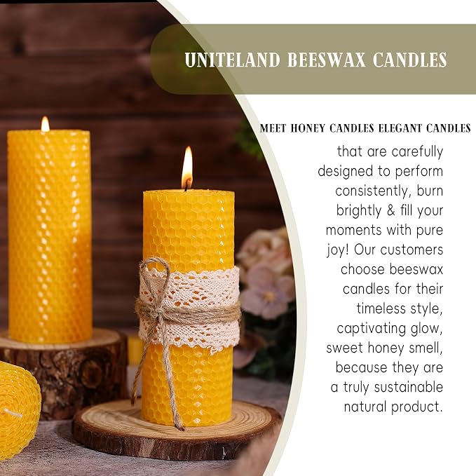 4 Pack Large Beeswax Pillar Candles, 2.8x8 Inch Pure Natural Beeswax Candles 200 Hours Emergency Candle, Organic Unscented Bees Wax Candles for Home, Paryer, Party