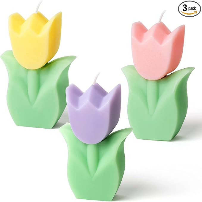COcnny 3pcs Tulip Candle Decor, Tulip Shaped Scented Candles Decorations, Flower Aesthetic Paraffin Soy Wax Aromatherapy Candle Gift for Home Bedroom Birthday Wedding Spring Easter Party