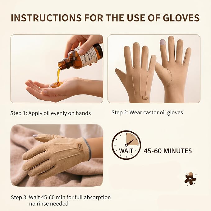 2 Pcs Castor Oil Pack Wrap for Hands, Organic Castor Oil Wrap Castor Oil Gloves for Wrist Arthritis and Carpal Tunnel(Oil are Not Include)