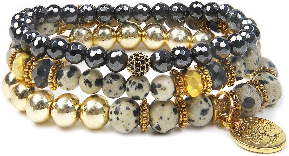 Jardme Healing Crystal Bracelets for Women, 8mm Beaded Natural Stone Stretch Chakra Bracelets Tree of Life Bracelet Jewelry Gifts for Women