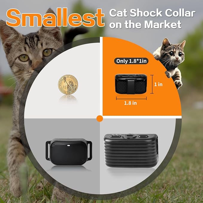 Smallest Cat Shock Collar, Ultra-Light Cat Training Collar with Remote for Cats 5–15lbs & Small Dogs, Waterproof, Rechargeable, 1300ft Range (Black)