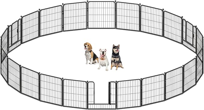 CAPHAUS 24/32/40 Inch Height Bold Metal Foldable Heavy-Duty Pet Playpen with Door, Available in 8/16/24/32 Panels Indoor/Outdoor Portable Kennel, Dog/Animals Exercise Fence Cage for Yard, RV, Camping