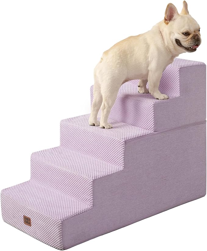 EHEYCIGA Dog Stairs for High Bed 22.5" H, 5-Step Dog Steps, Lilac | Pet Steps for Small Dogs and Cats for Bed, Non-Slip Balanced Pet Ramp Indoor