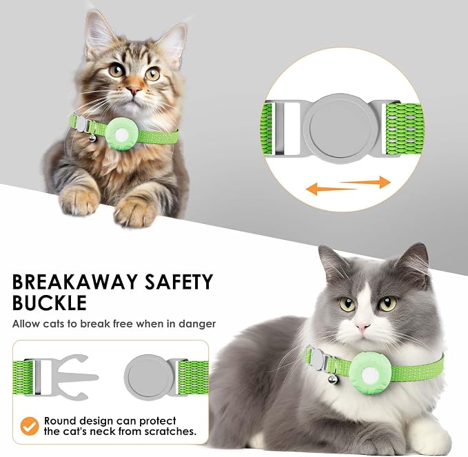 Cat Tracker, Lightweight Pet Tracker for Cats, Cat GPS Tracker Compatible with Apple Find My App(Only iOS), Real-Time Tracking, No Monthly Fee, Green