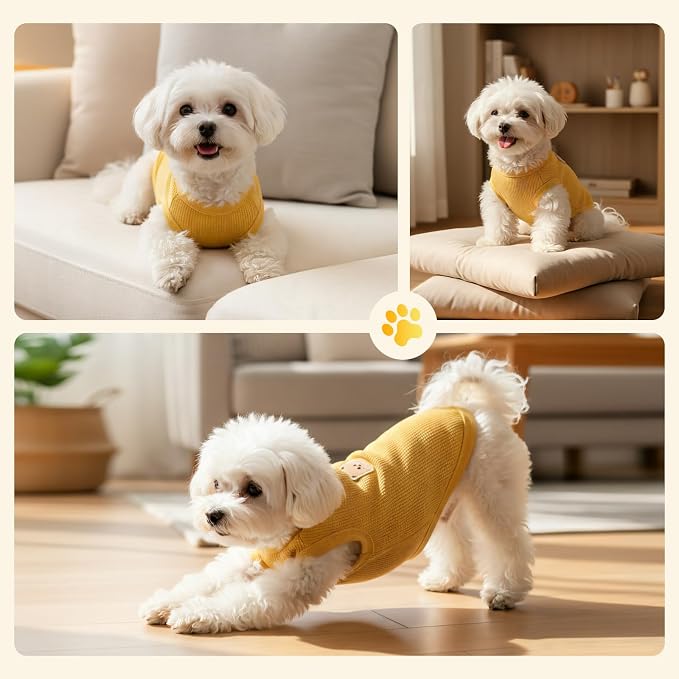 Dog Clothes for Small Dogs, Pet T-Shirt for Boys and Girls | Waffle Knit Dog Tank Top,Comfortable for Summer&Winter,Perfect for Dachshund(Yellow,2XLarge)
