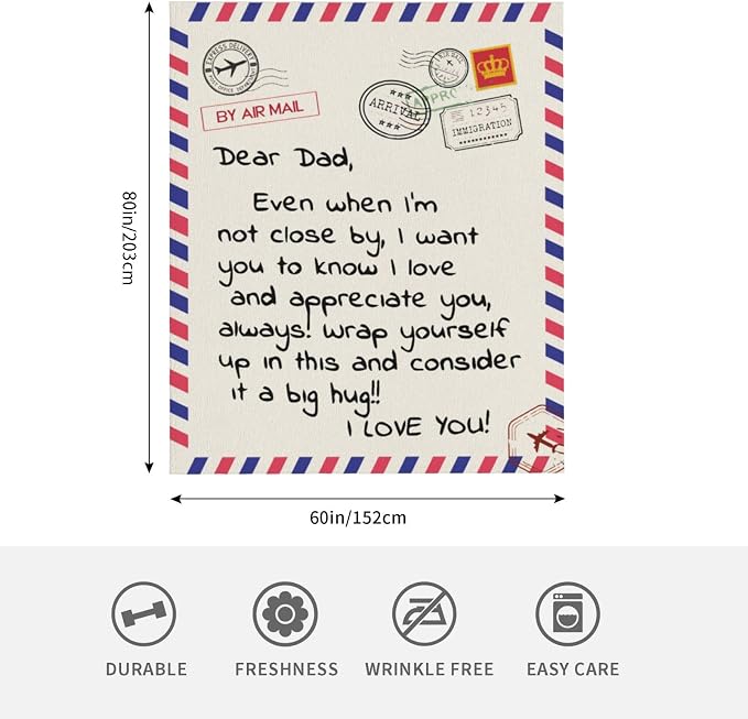 Gift for Dad from Daughter Son, Dear Dad Blanket for Father's Day, Throw Blankets Anniversary Birthday Super Soft Flannel Throw Blankets for Christmas Valentines Day for Bed Couch(60’’x80’’)