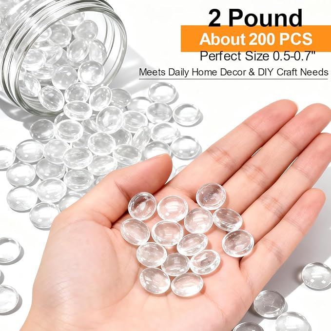 Mini Glass Gems Flat Bottom Marble Beads for Vase Aquarium Fish Tank | Mixed Color Flat Marble Beads Decorative Vase Filler For Planter Crafts Home Art Decor (Transparent, 2 Pounds)