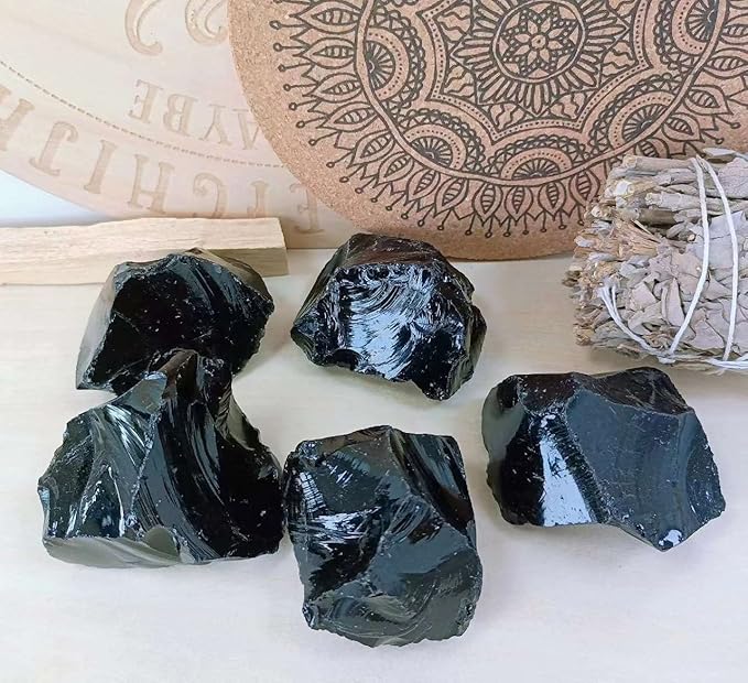 LAIDANLA 1lb 2" Black Obsidian Natural Rough Stones Crystal Large Raw Crystals Bulk Healing Gemstones for Reiki Healing Tumbling Fountain Rocks Wire Wrapping Decoration Cabbing Lapidary