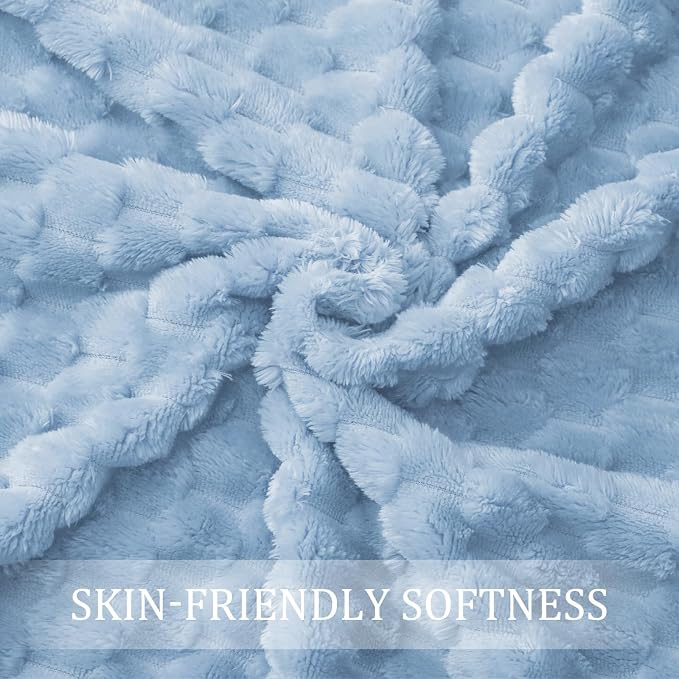 Exclusivo Mezcla Large 3D Fleece Throw Blanket for Couch, Stone Blue | Extra Soft Fuzzy Plush Lightweight Throws, Cozy Fluffy Decorative Blankets for All Seasons, 50x70 Inches