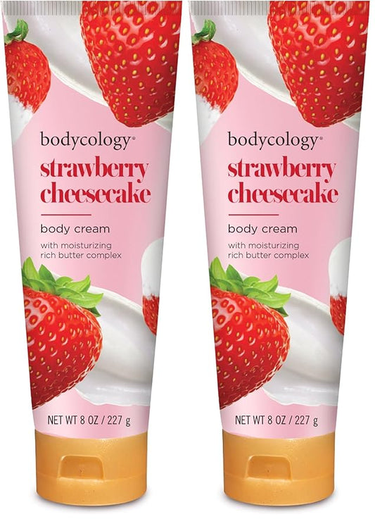 Bodycology Shea Butter Body Cream, Strawberry Cheesecake, 8 oz (Pack of 2)