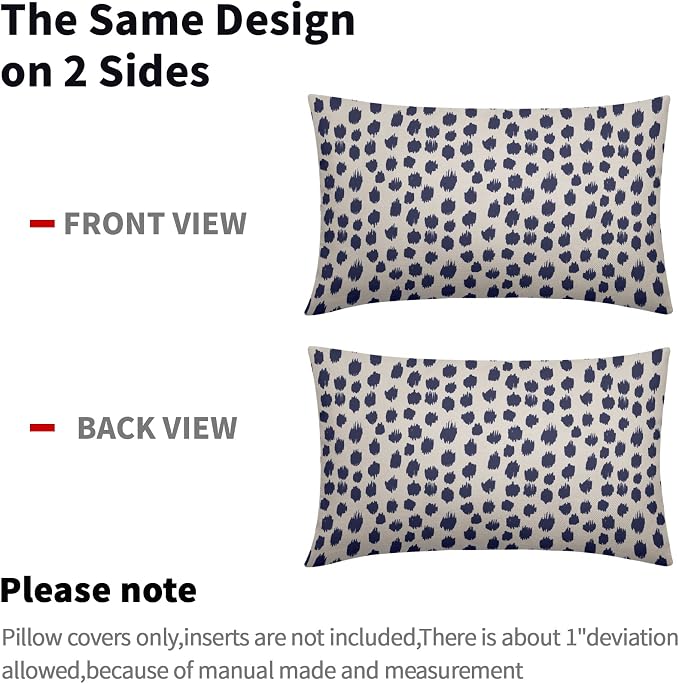 Navy Blue Cream Throw Pillow Covers 12x20 Set of 2 Polka Dot Throw Pillows Outdoor Boho Design Brush Strokes Decorative Pillowcase Square Cushion Cover Linen Pillow Case for Home Sofa Couch Bed