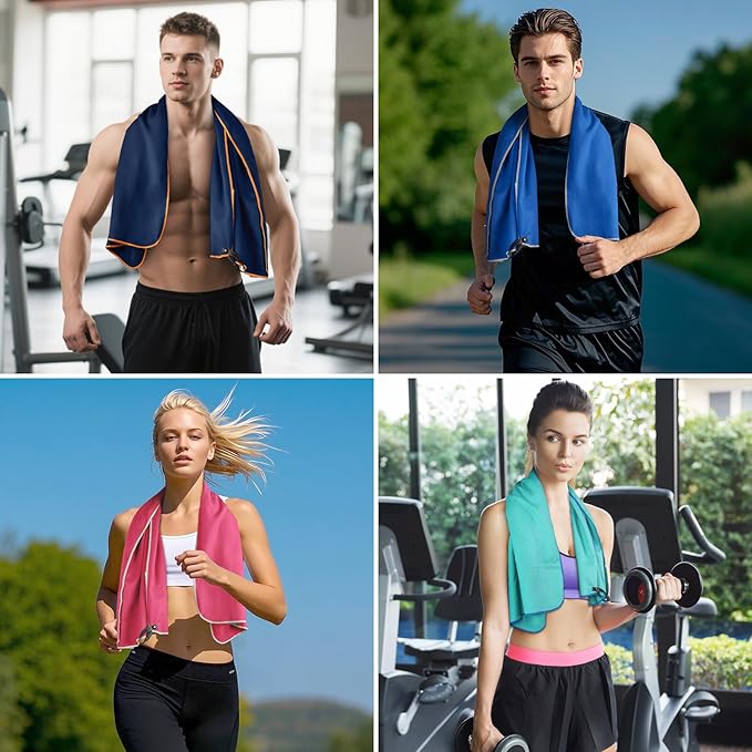 Sfee 4 Pack(8Pcs) Microfiber Travel Towel, Quick Dry Beach CampingTowel Super Absorbent Compact Lightweight Sport Gym Towels for Beach, Gym, Hiking, Pool, Backpacking, Bath, Yoga(L:60"*30"+24"*15")
