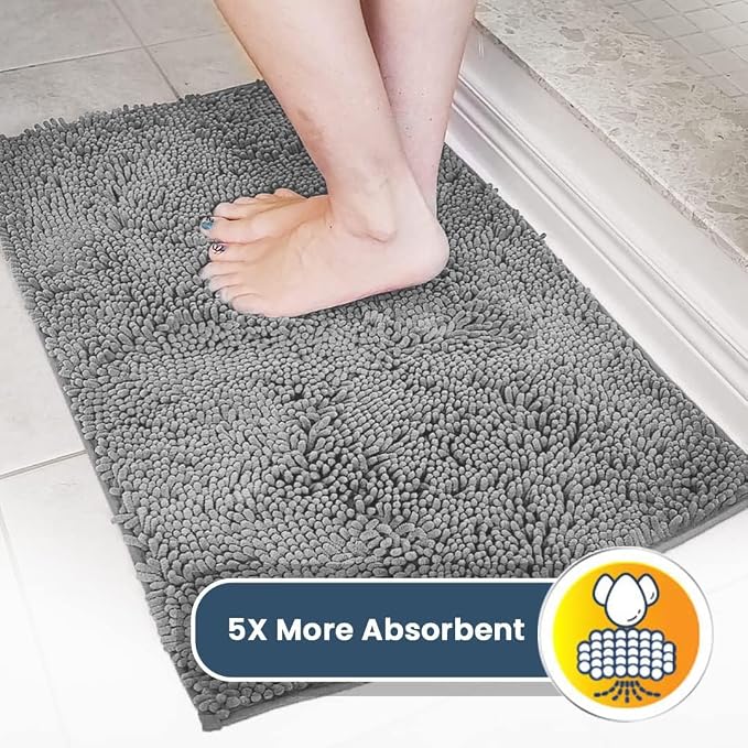 Muddy Mat® | Super Water Absorbent Door Mat Indoor, Microfiber Quick Dry Chenille Entryway Rug, Slip Resistant Front Door Mat, Indoor Mats for Entryway, Machine Washable Pet Rug, Light Grey 2ft x 4ft