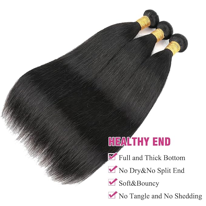 Human Hair Bundles Brazilian Straight Human Hair Bundles 20 22 24inch 100% Unprocessed Virgin Straight Weave Bundles Raw Human Hair 3 Bundles Deals Natural Black for woman