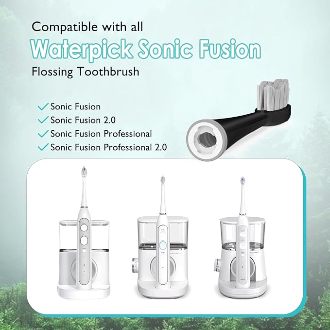 Replacement Heads for Water pik Sonic Fusion 2.0, Extra-Large Size Flossing Toothbrush Head fit for Water pik SF-01 SF-02 SF-03 SF-04 (Black, 5 Count)
