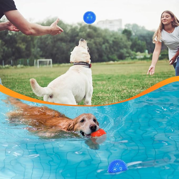 petizer 2-Pack 4.5" Squeaky Dog Toy Balls, Floating Dogs Pool Balls, Dog Spiky Balls, Interactive Fetch Toys for Puppy, Dog Chew Toys (4.5", Large Dogs)
