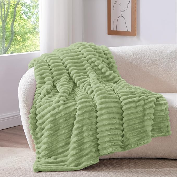 BEDELITE Ribbed Twin Blanket for Couch & Bed, Sage Green, 60"x80" | Ultra-Soft Plush Fleece, Cozy, Warm Yet Lightweight, Ribbed Texture, Home Decor, Machine Washable, Giftable, All-Season Use
