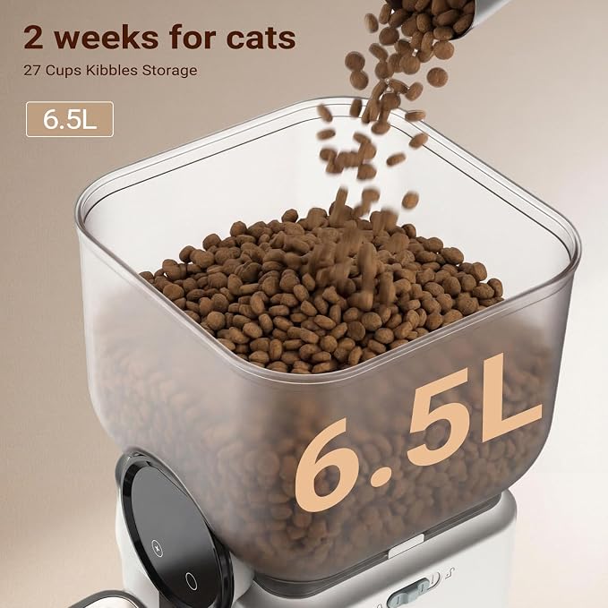 Smart Automatic Cat Feeder 27 Cups App Controlled Dispenser for Busy Owner | anti clog dual power battery backup programmable portion control slow feeder vacation travel automatic cat dog feeder