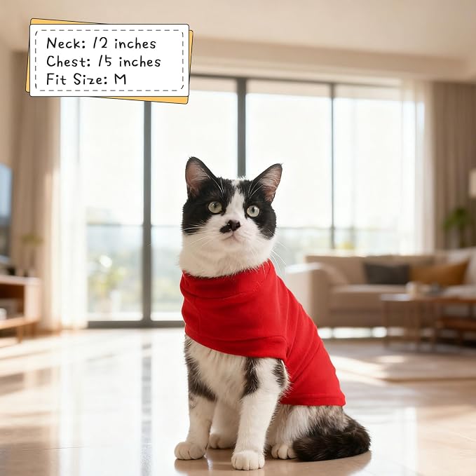 Cat Sweater Warm Fleece Pet Clothes for Cats Only | Soft Cat Vest Puppy Hoodie Coat, Fall Cold Winter Sweatshirt Pullover Clothing also for Small Dogs, Red S