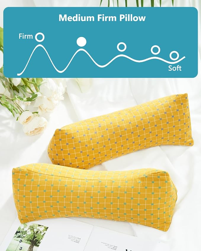 Cervical Buckwheat Roll Pillow for Sleeping,15.7"x5.9" Buckwheat Hulls Pillows Filling, Triangle Pillow for Neck Support Yoga Bolster, Adjustable Fill for Neck Pain Relief,Yellow