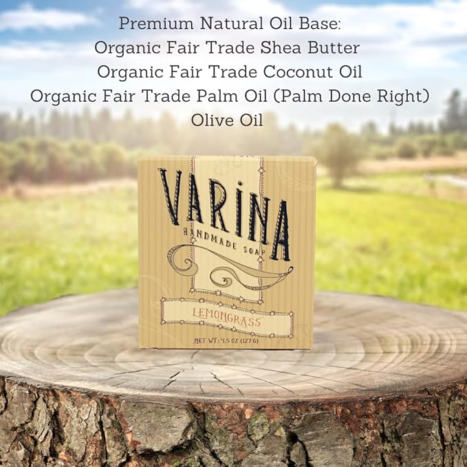 Organic Lemongrass Bar Soap - Gentle Cleansing for Sensitive Skin, Herbal and Mint - 3 Pack
