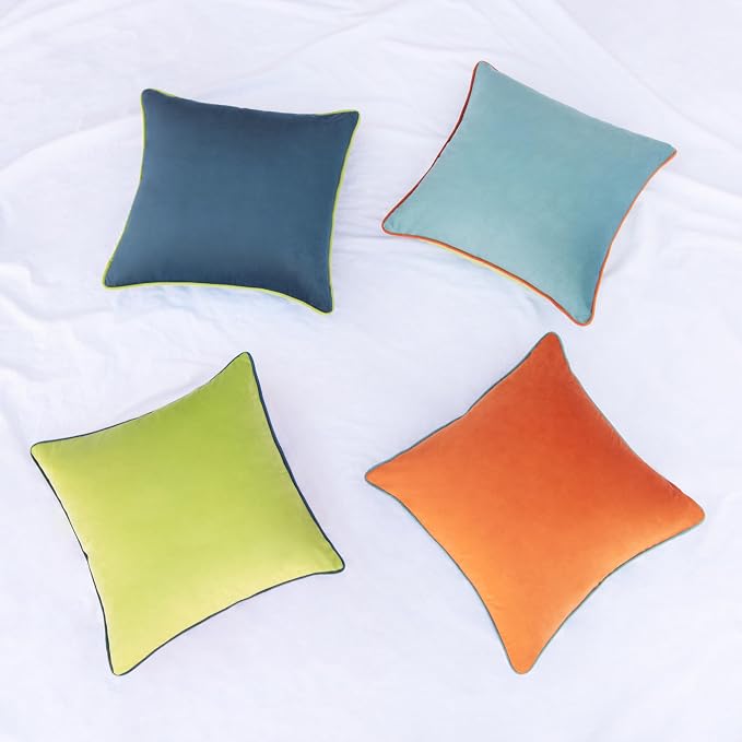 MONDAY MOOSE Decorative Throw Pillow Covers Cushion Cases, Set of 4 Soft Velvet Modern Double-Sided Designs, Mix and Match for Home Decor, Pillow Inserts Not Included (16x16 inch, Blue/Orange)