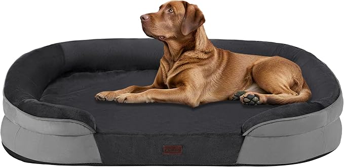 Dwanton Orthopedic Waterproof X-Large Dog Bed Sofa, Gel Memory Foam, 45" | Egg-Crate Foam Dog Sofa, Washable Pet Bed with Four Sided Bolster Cushion, Removable Cover & Non-Slip Bottom, Dark Grey