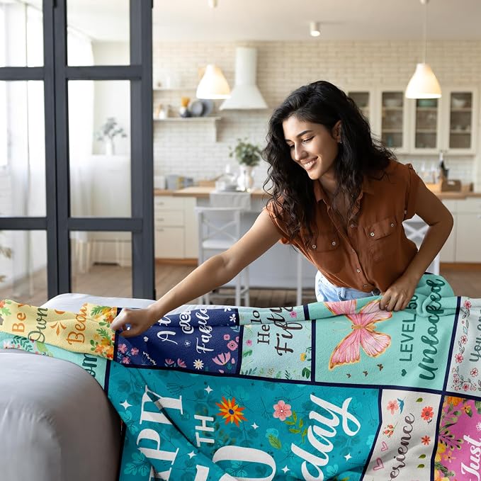 Butonus 50th Birthday Gifts for Women Blanket 60x50in, 50 Year Old Gifts for Women, Unique Happy 50th Birthday, 1976/Fifty Birthday Present for Her