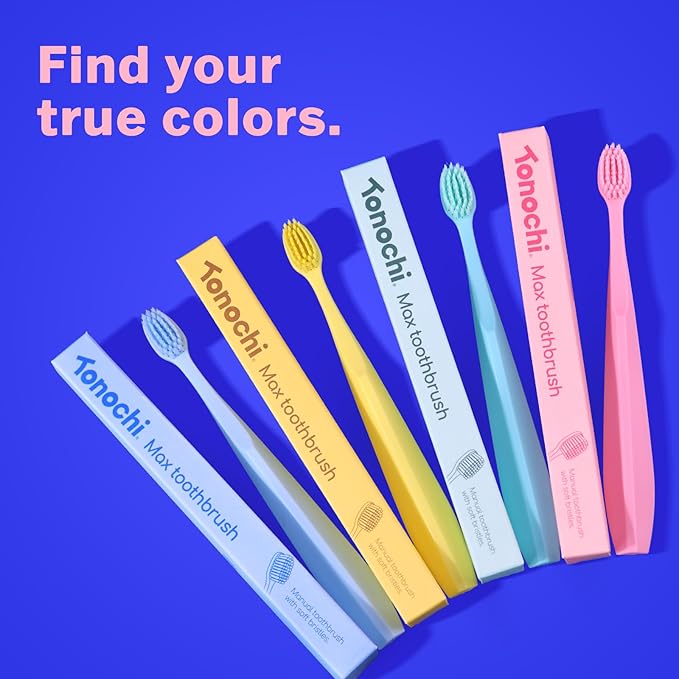 Tonochi Max Extra-Soft Toothbrush for Adults Sensitive Gums – Gentle Bristles, Wide Angled Head for Back Teeth, Ergonomic Non-Slip Grip, BPA-Free Handle, Individually Wrapped, 4-Pack(Pink)