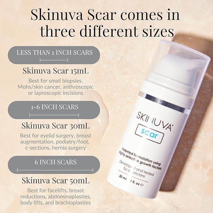 Skinuva® Next Generation Scar Cream - Advanced Silicone Scar Cream Matrix Formulated with Growth Factors & Clinically Proven to Help Reduce The Appearance of Scars (1.7 oz)