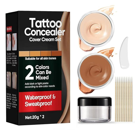 Tattoo Cover Up Makeup, 2 Colors Tattoo Cover Up Concealer, Suitable for Scars, Vitiligo, Spots, Waterproof and Sweatproof